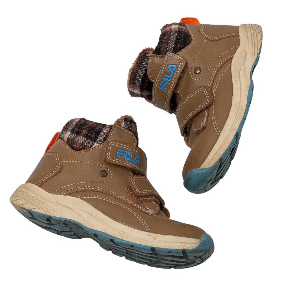 Fila Kids Brown Faux Fur Lined High Top Boots Plaid Trim Size 9.5 Toddler